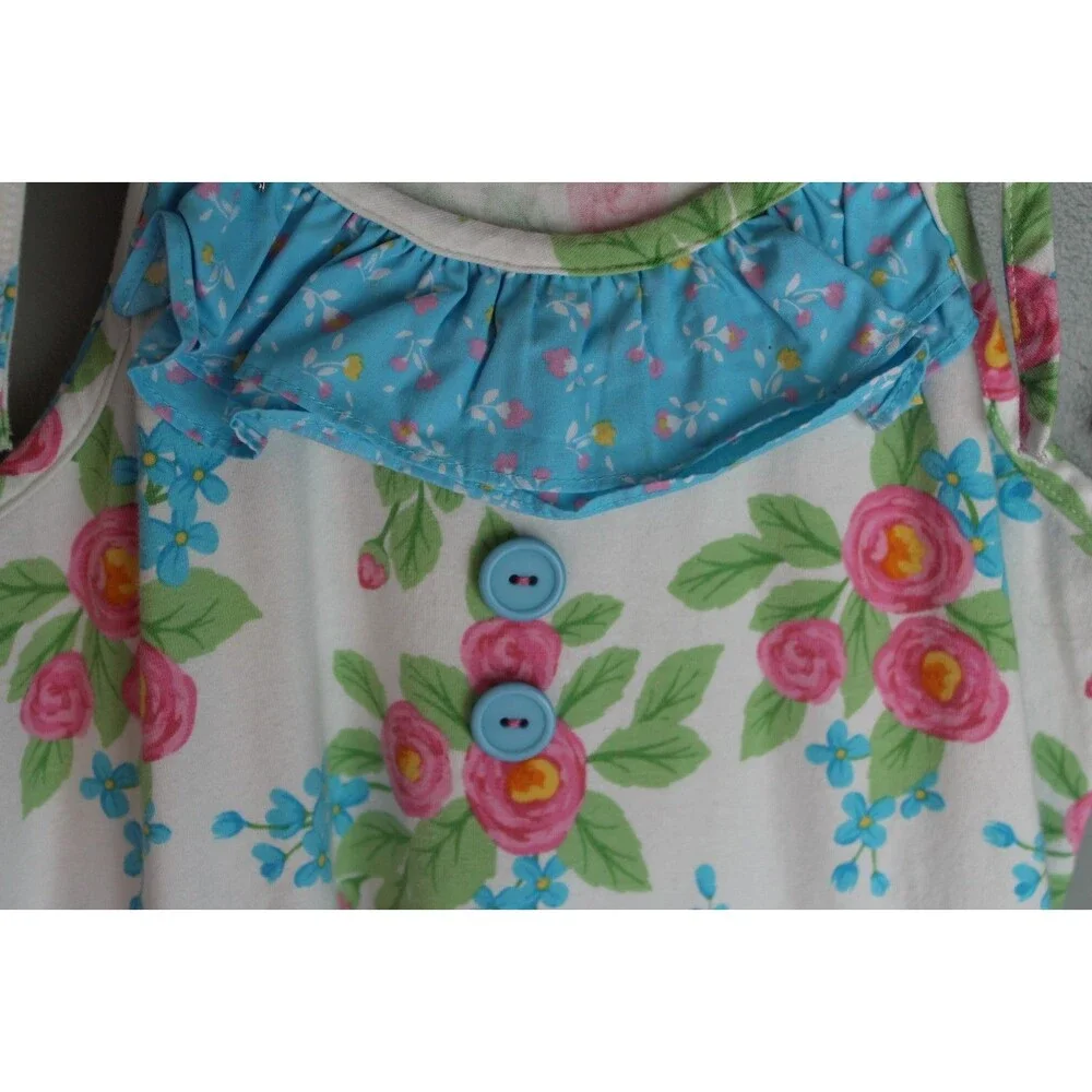 Eleanor Rose White Blue Floral Dress Girls Size 8-10 Spring Easter